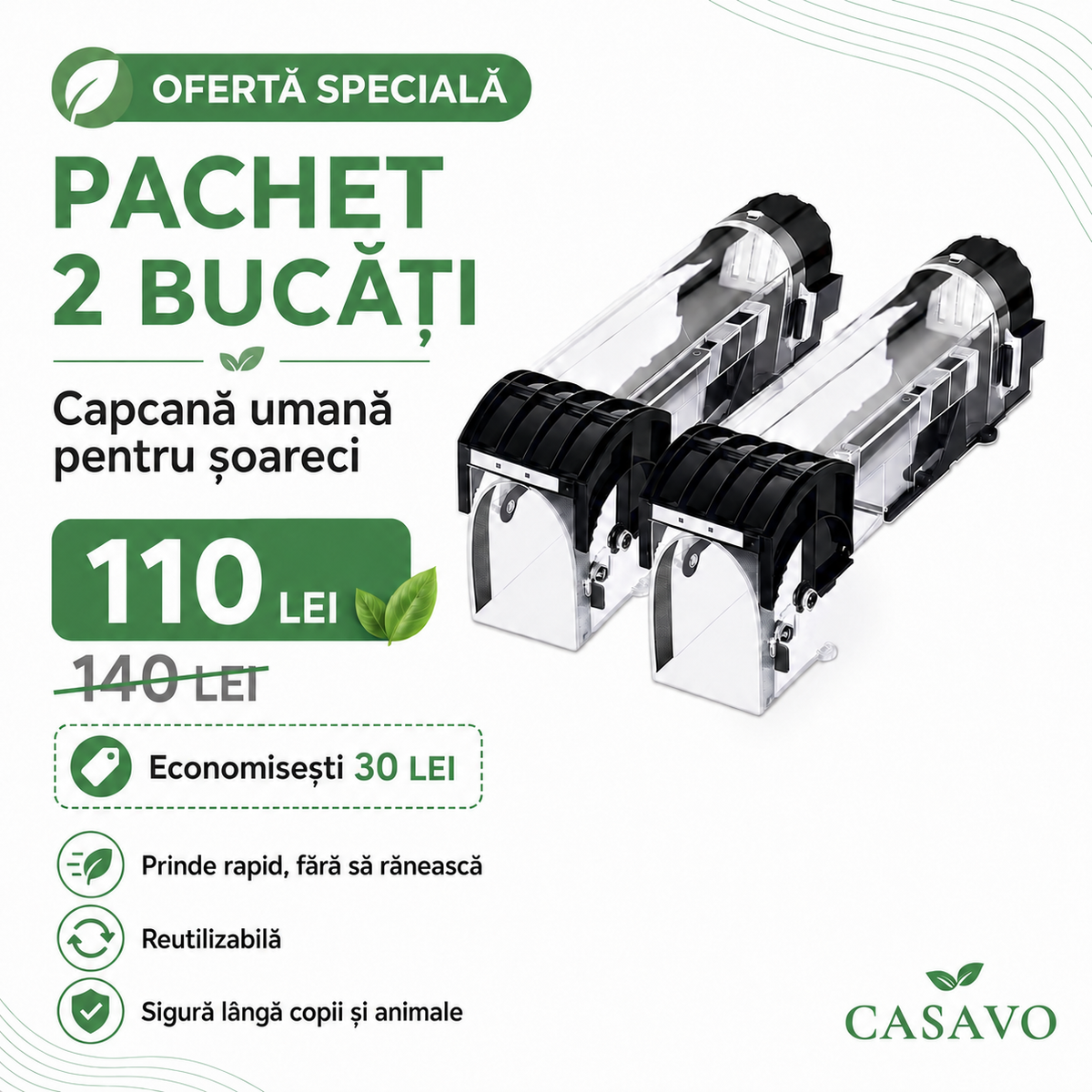 Capcană Reutilizabilă cu Blocare Automată