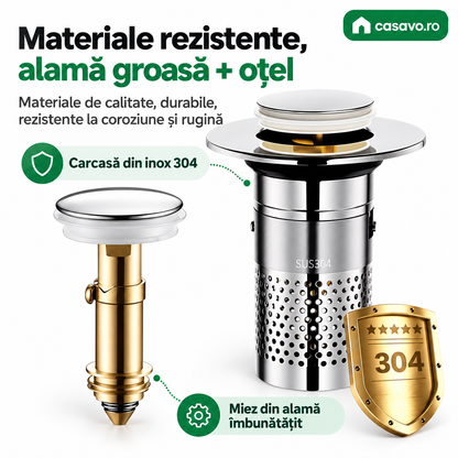 ClearDrain – Sifon Pop-Up cu Sită din Inox Anti-Înfundare